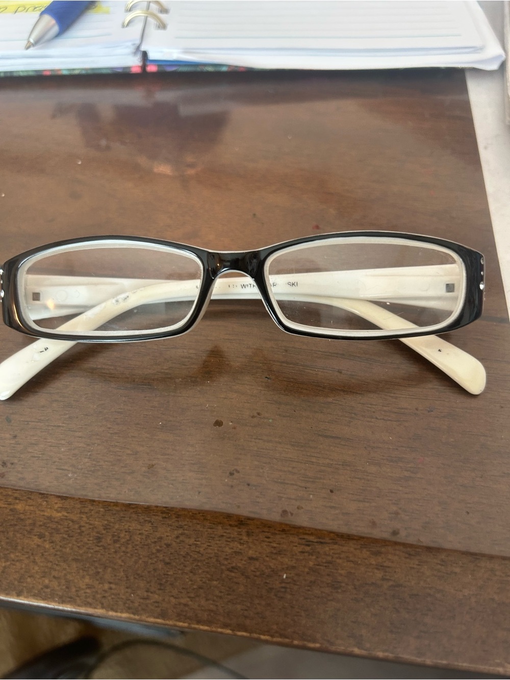 Jimmy Crystal Black Rectangle Reading Glasses with White Temples